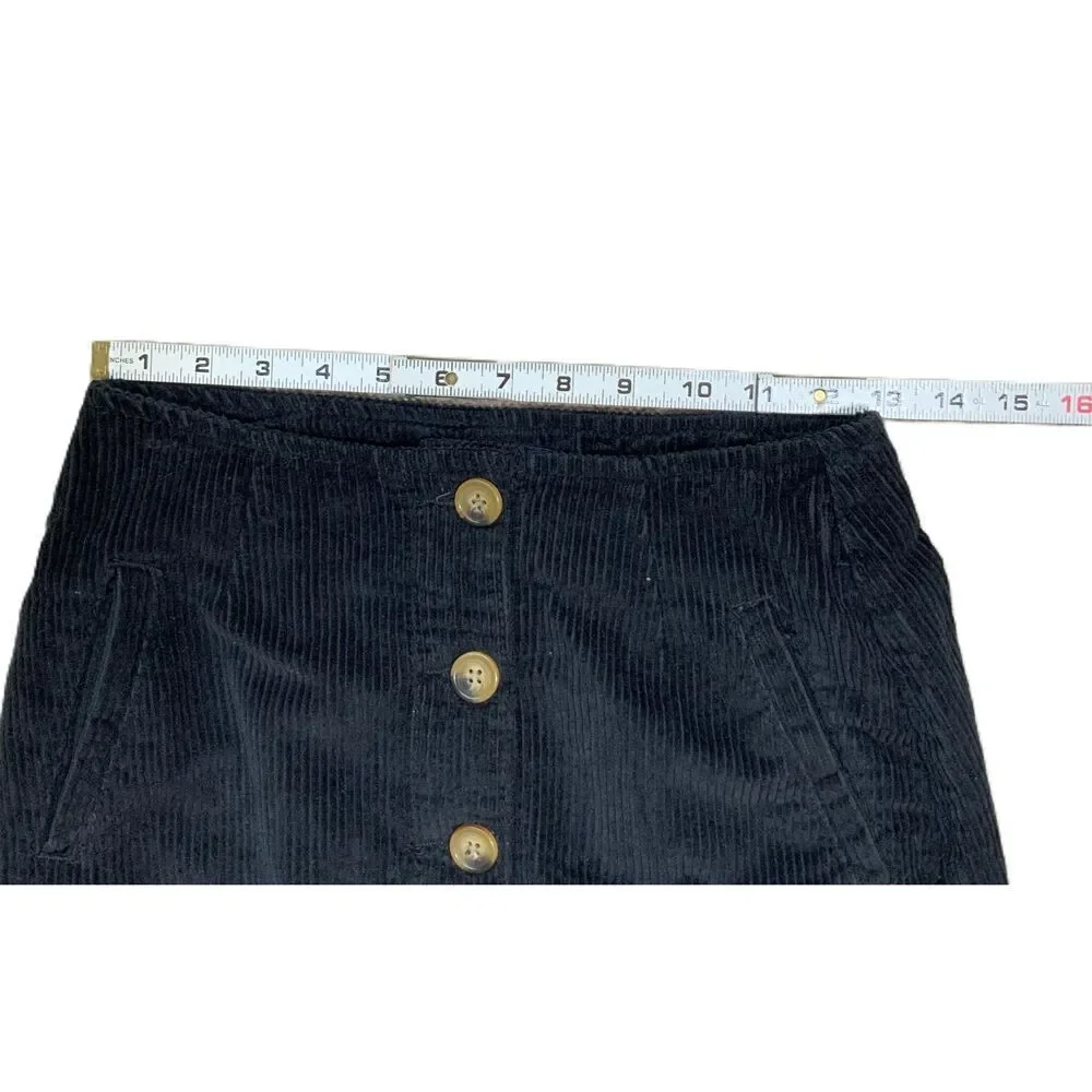YMI Jeans Black Corduroy Button Up Mini A Line Skirt Size 1/25 Preppy Academia‎